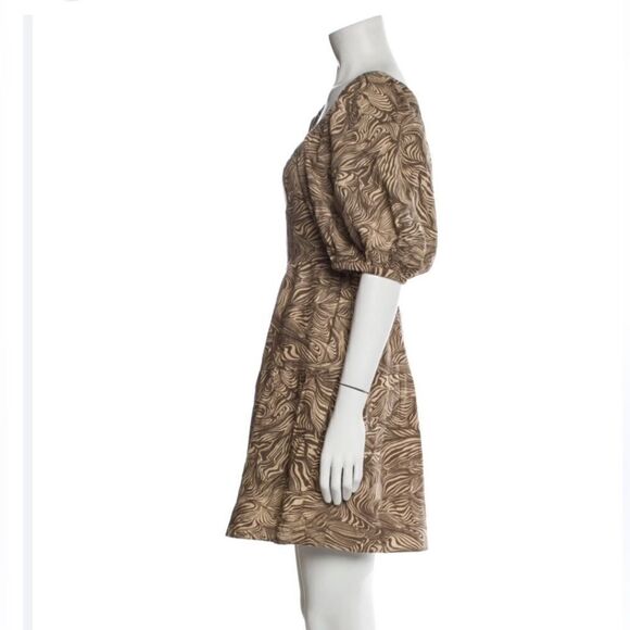 House of Harlow Mini Brown Dress Print Linen Puff Sleeve  Babydoll Size S - Picture 3 of 11